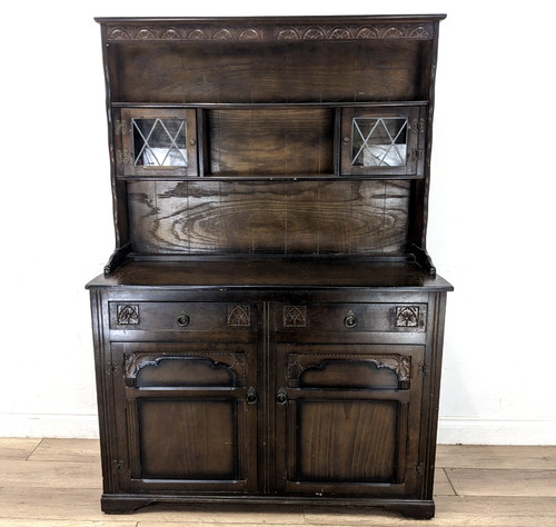 Dresser vintage dark oak - vintage, glass